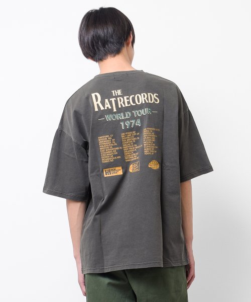 RAT EFFECT(ラット エフェクト)/RATRECORDSピグメントビッグTシャツ/チャコールグレー