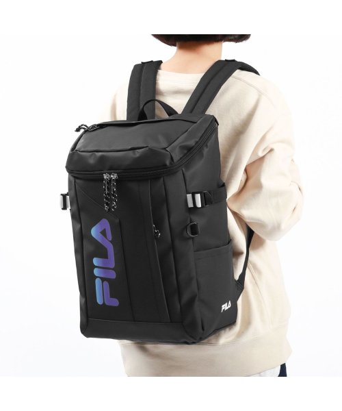 FILA(フィラ)/フィラ リュック FILA サイン 24L B4 通学 スクエアリュック ボックス型 PC収納 軽量 撥水 部活 スポーツ 女子 男子 中学生 高校生 7761/ブラック系3