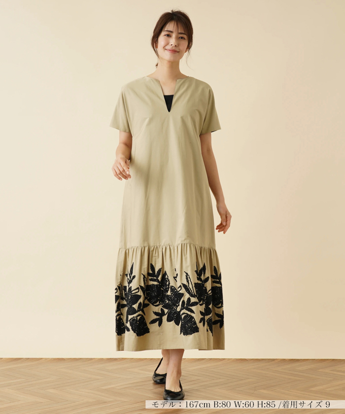 近年モデル レリアン ボタニカル ネイビーアイボリー系 ワンピース
