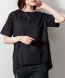 atONE(アットワン)/異素材切り替え半袖Tシャツ/ブラック