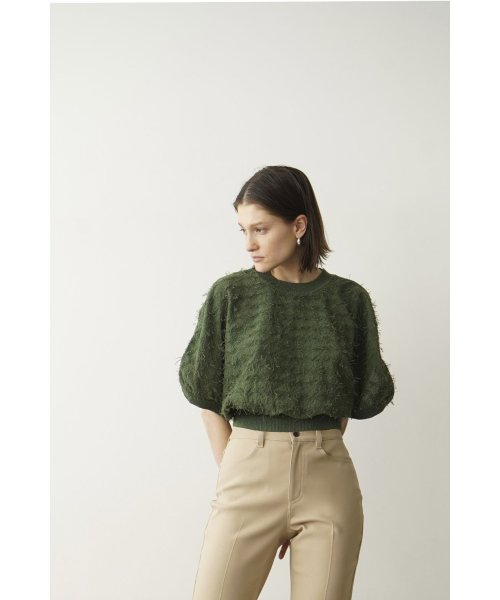 CLANE(クラネ)/FRINGE ARCH SLEEVE KNIT TOPS/GREEN