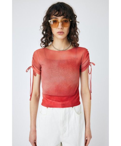 moussy(マウジー)/OMBRE SHEER SHRRING トップス/RED