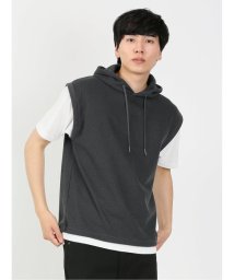 TAKA-Q(タカキュー)/フェイクレイヤード 半袖プルパーカー 半袖 メンズ Tシャツ カットソー カジュアル インナー ビジネス ギフト プレゼント/グレー