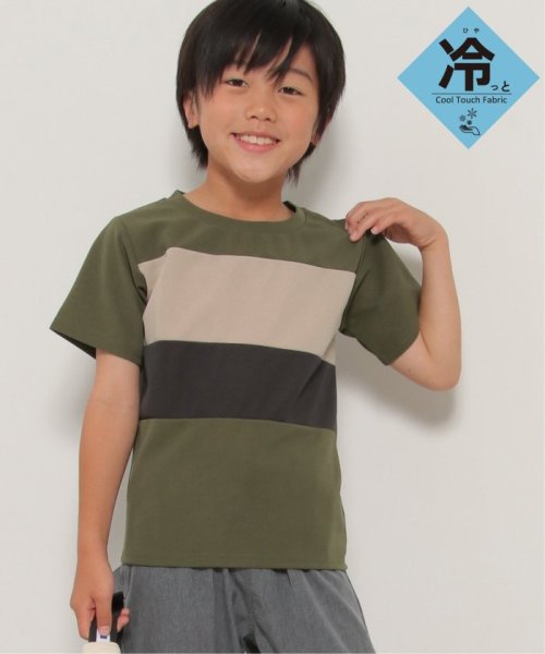 ikka kids(イッカ　キッズ)/【接触冷感／吸水速乾】横切り替えTシャツ（120〜160cm）【親子おそろい】/オリーブ