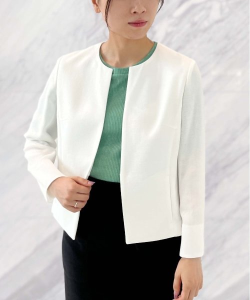 【清涼感／洗える】麻調 ノーカラーショートジャケット 
