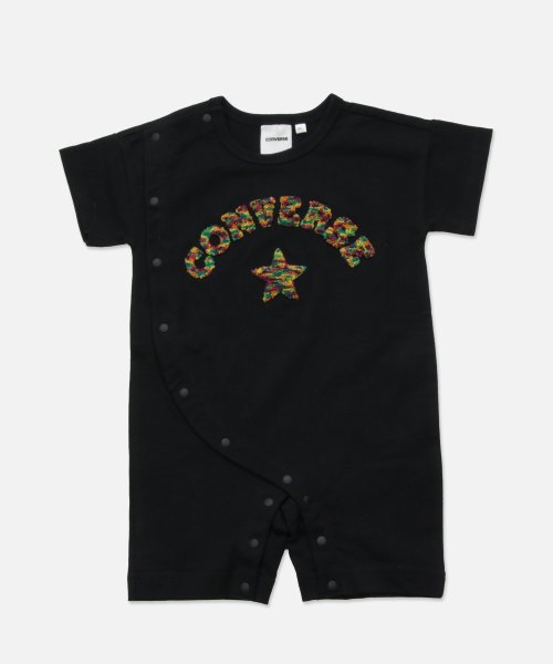 CONVERSE(コンバース)/〈コンバース〉前開き半袖カバーオール/ブラック刺繍