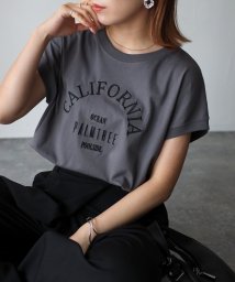 Riberry(リベリー)/ロゴ刺繍フレンチTシャツ/チャコールグレー