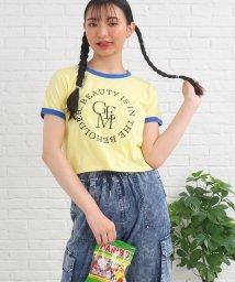 PINK-latte(ピンク　ラテ)/Y2K気分♪配色リンガー刺繍Tシャツ/レモンイエロー（031）