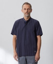 J.PRESS MENS(J．プレス　メンズ)/【HYBRID LINEN】ドビーストライプ バンドカラーラガーシャツ/ネイビー系