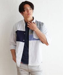 ikka(イッカ)/7分袖ブロッキング切り替えシャツ/ホワイト