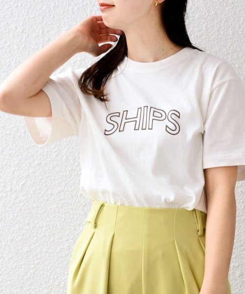SHIPS WOMEN(シップス　ウィメン)/* SHIPS ラウンド プリント ロゴ TEE ◇/ホワイト系