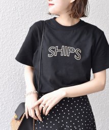 SHIPS WOMEN(シップス　ウィメン)/* SHIPS ラウンド プリント ロゴ TEE ◇/ブラック系1