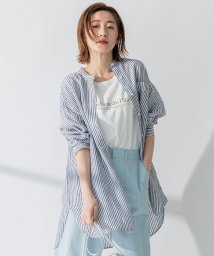 NIJYUSANKU(23区)/【WEB限定カラーあり/洗える】LIBECO バンドカラー ビッグシルエット シャツ/ネイビーストライプ