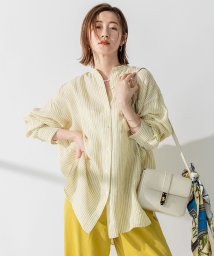 NIJYUSANKU(23区)/【WEB限定カラーあり/洗える】LIBECO バンドカラー ビッグシルエット シャツ/イエローストライプ