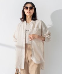 NIJYUSANKU（LARGE SIZE）(２３区（大きいサイズ）)/【WEB限定カラーあり/洗える】LIBECO バンドカラー ビッグシルエット シャツ/ベージュ系