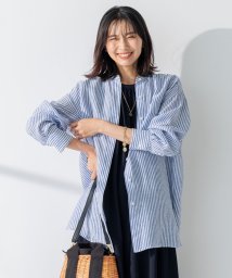 NIJYUSANKU（SMALL SIZE）(23区（小さいサイズ）)/【WEB限定カラーあり/洗える】LIBECO バンドカラー ビッグシルエット シャツ/ブルーストライプ