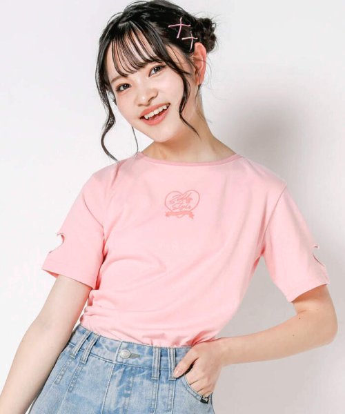 ZIDDY(ジディー)/推しカラー袖ハート穴あきTシャツ(130~160cm)/ピンク