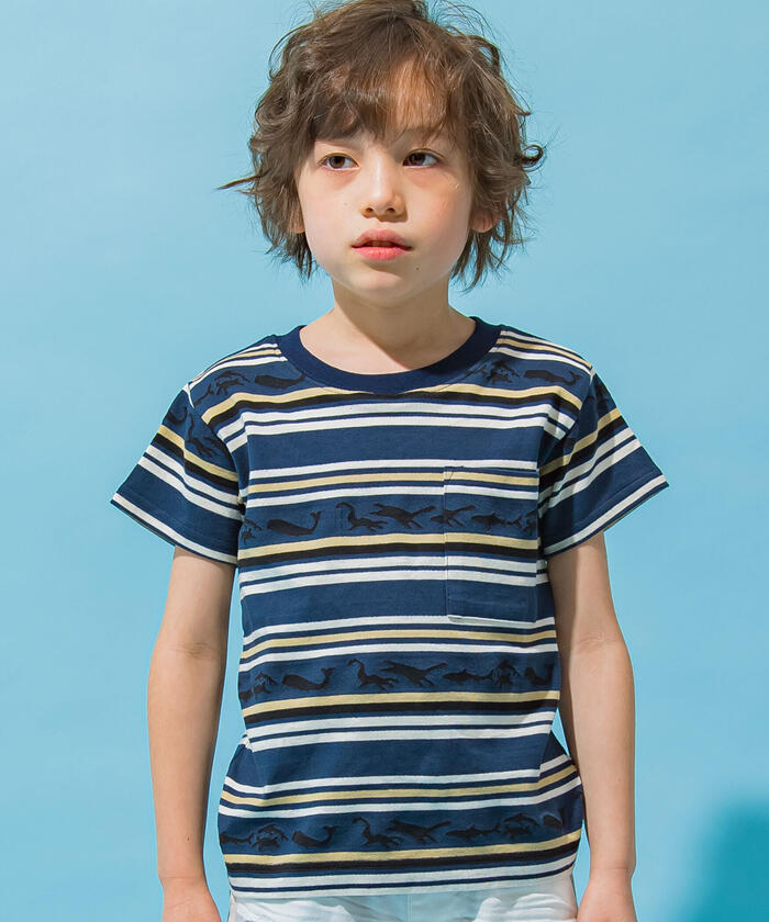 印象のデザイン キッズ 男女兼用 翼付き虹柄Tシャツとパンツ セットアップ 青色系