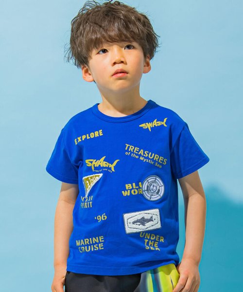 WASK(ワスク)/【接触冷感】鮫サガラワッペンTシャツ(100~160cm)/ブルー