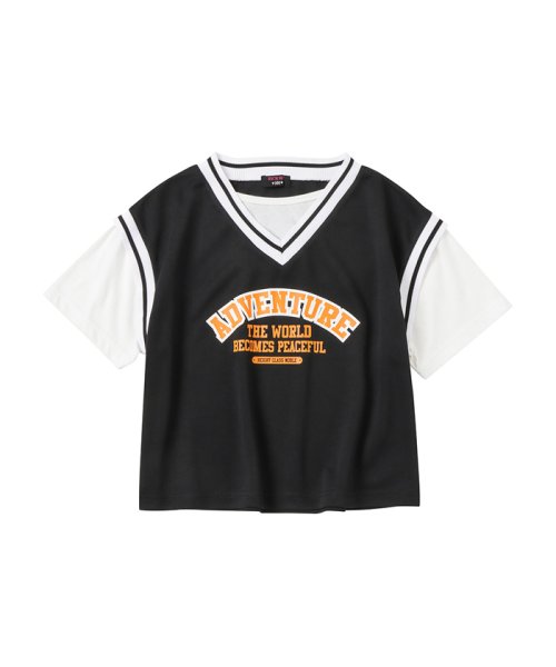 MAC HOUSE(kid's)(マックハウス（キッズ）)/RICH MIX リッチミックス カレッジロゴメッシュフェイクレイヤードTシャツ 335572125/ブラック