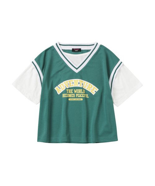 MAC HOUSE(kid's)(マックハウス（キッズ）)/RICH MIX リッチミックス カレッジロゴメッシュフェイクレイヤードTシャツ 335572125/グリーン