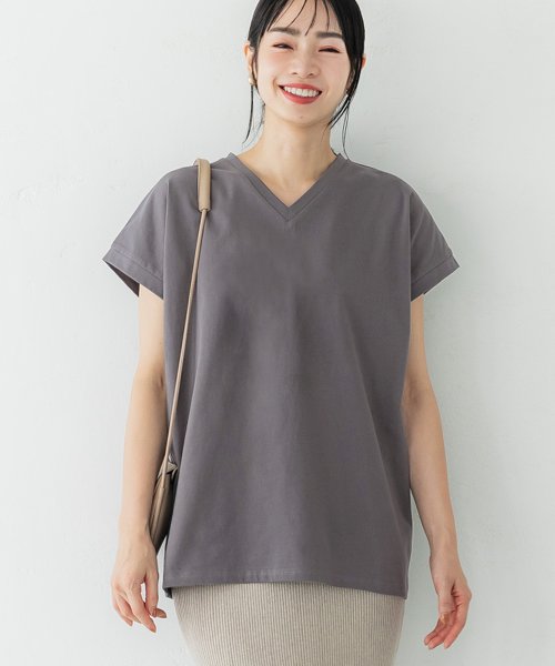 coca(コカ)/【UST】 VネックフレンチスリーブTシャツ（COTTON　from the US/綿100/カットソー/ヘビーコットン/america）/CHARCOAL