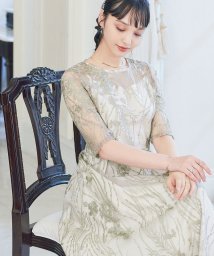 niana(ニアナ)/niana ニアナ 結婚式 ワンピース パーティードレス 総レース シアー 5分袖 刺繍 レース ロング バックリボン 小さいサイズ 大きいサイズ ロング丈 ミ/グリーン