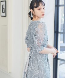 niana/niana ニアナ 結婚式 ワンピース パーティードレス 刺繍 レース ロング 総レース 透け感 バックリボン タイト ペンシルスカート ボリューム袖 ロング丈/504302262