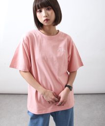 ZIP FIVE(ジップファイブ)/高密度生地左胸筆記体刺繍半袖Tシャツ/ピンク