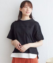 ikka(イッカ)/コットンUSA裾レイヤードTシャツ/ブラック