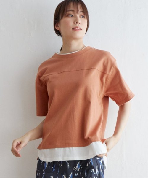 ikka(イッカ)/コットンUSA裾レイヤードTシャツ/オレンジ