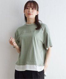 ikka(イッカ)/コットンUSA裾レイヤードTシャツ/グリーン
