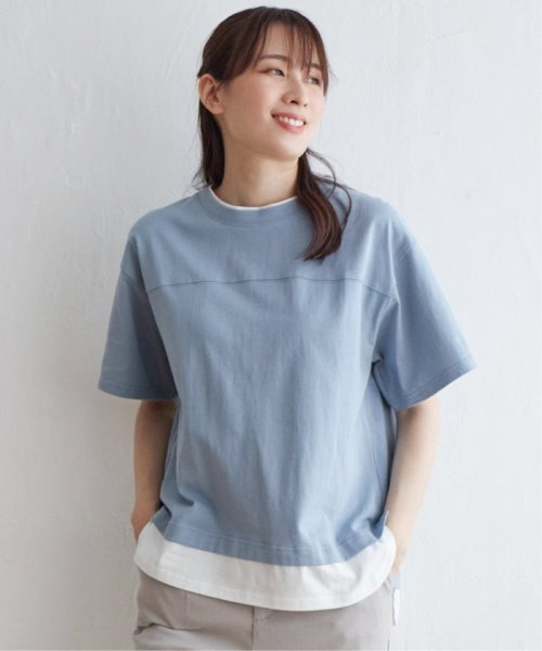 ikka(イッカ)/コットンUSA裾レイヤードTシャツ/ライトブルー
