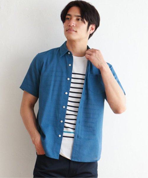 ikka(イッカ)/パナマレギュラーカラー半袖シャツ/ブルー