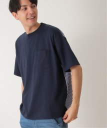 ikka(イッカ)/ストライプブロード切り替えTシャツ/ネイビー