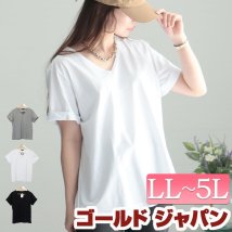 GOLD JAPAN(ゴールドジャパン)/大きいサイズ レディース ビッグサイズ Vネック半袖Tシャツ/ホワイト