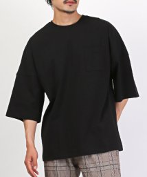 LUXSTYLE(ラグスタイル)/TRAP/U(トラップユー)無地胸ポケット半袖Tシャツ/Tシャツ メンズ 半袖 オーバーサイズ ポケット 無地 バイカラー/ブラック