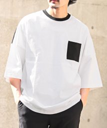 LUXSTYLE(ラグスタイル)/TRAP/U(トラップユー)無地胸ポケット半袖Tシャツ/Tシャツ メンズ 半袖 オーバーサイズ ポケット 無地 バイカラー/ホワイト系1