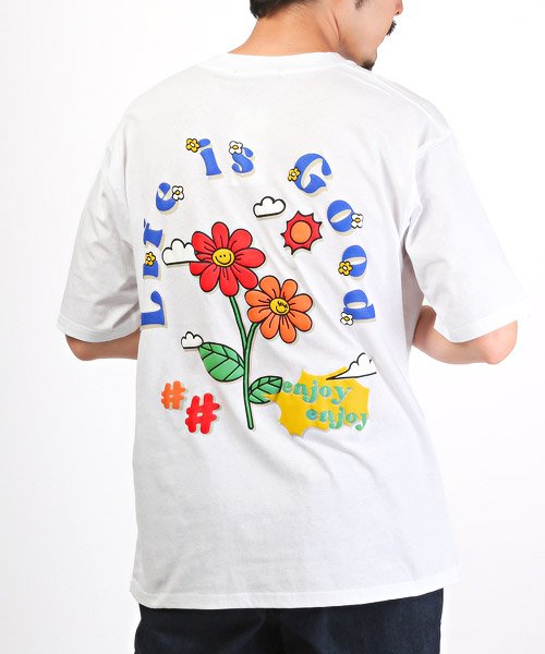 LUXSTYLE(ラグスタイル)/フラワーグラフィック発泡プリント半袖Tシャツ/Tシャツ メンズ 半袖 グラフィック ロゴ フラワー 発泡プリント/ホワイト