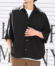 LUXSTYLE(ラグスタイル)/ドルマンスリーブ半袖BIGシャツ/半袖シャツ メンズ 5分袖 オーバーサイズ ドルマンスリーブ ビッグシルエット 無地 とろみ/ブラック