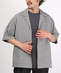 LUXSTYLE(ラグスタイル)/ボタンレス半袖シャツジャケット/シャツジャケット 半袖 メンズ ボタンレス テーラードジャケット オープンカラー/グレー