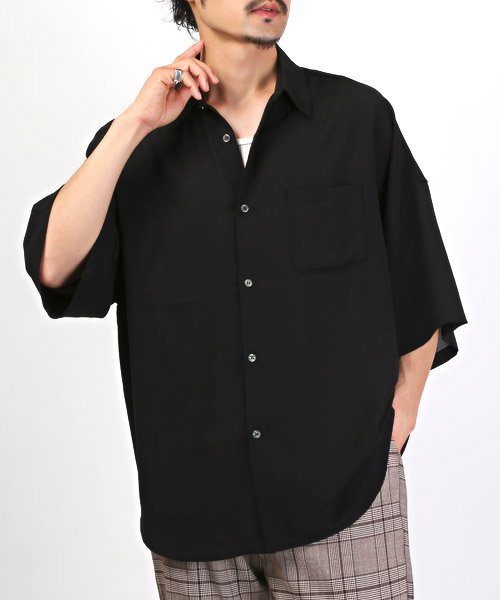 LUXSTYLE(ラグスタイル)/ビッグシルエット半袖シャツ/半袖シャツ メンズ レディース 半袖 ビッグシルエット 春夏/ブラック