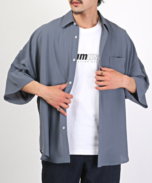 LUXSTYLE(ラグスタイル)/ビッグシルエット半袖シャツ/半袖シャツ メンズ レディース 半袖 ビッグシルエット 春夏/グレー
