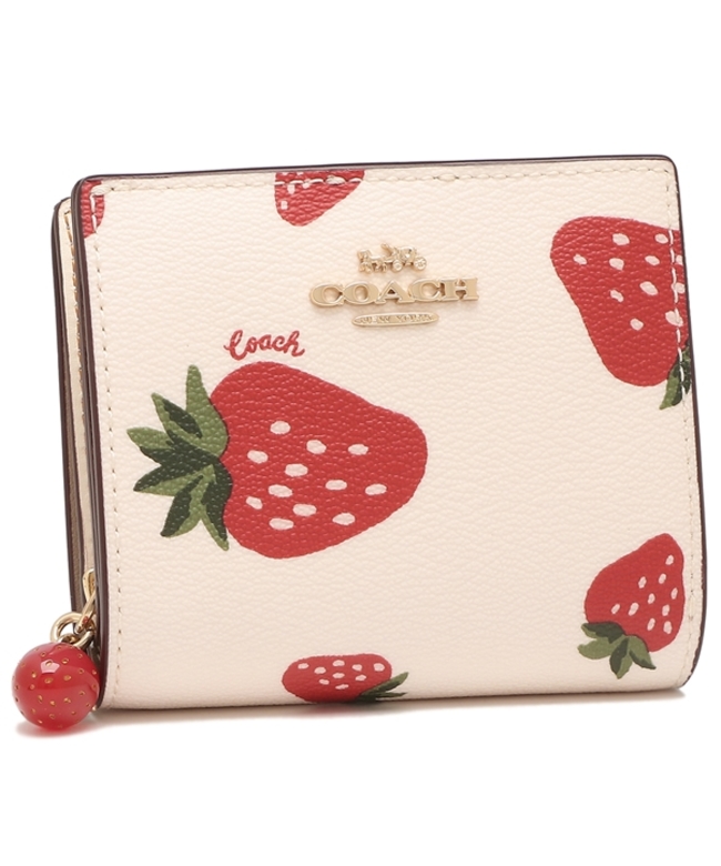 コーチ アウトレット 二つ折り財布 ミニ財布 イチゴ柄 ホワイト