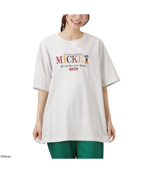MAC HOUSE(women)(マックハウス（レディース）)/Disney ミッキーマウス / ロゴ刺繍Tシャツ 3283－1861/オートミール
