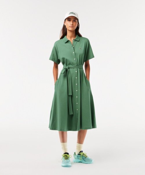 LACOSTE(ラコステ)/鹿の子地シャツワンピース /シャツドレス/グリーン