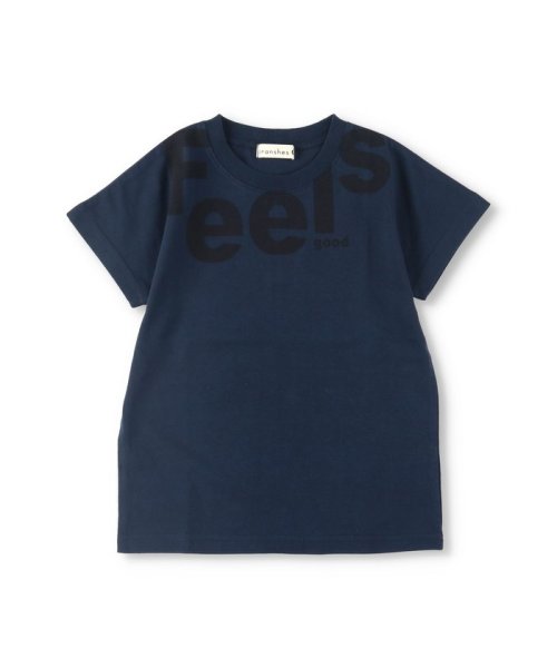 BRANSHES(ブランシェス)/【ロイヤルコットン】FEELSロゴ半袖Tシャツ/ネイビーブルー