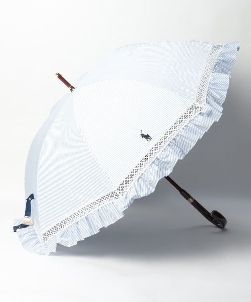POLO RALPH LAUREN(umbrella)(ポロラルフローレン（傘）)/晴雨兼用日傘　ストライプフリル/スカイブルー