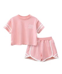 CLARAH　kids(クララキッズ)/キッズ セットアップ スポーティ 上下セット 半袖 ショートパンツ 女の子 ガール 旅行 海水浴 プール /ピンク
