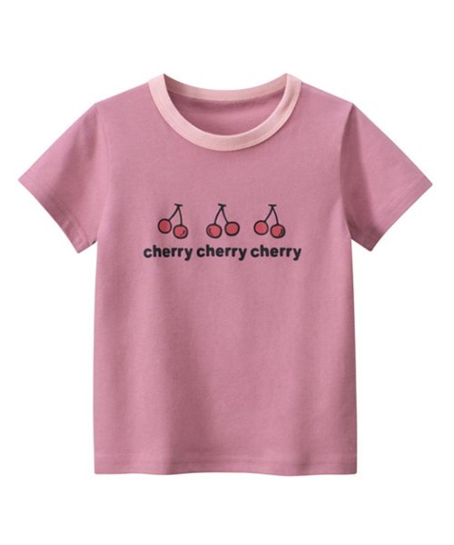 CLARAH　kids(クララキッズ)/キッズ Tシャツ さくらんぼ チェリー 半袖 女の子 ピンク パープル 女の子 ガール /パープル